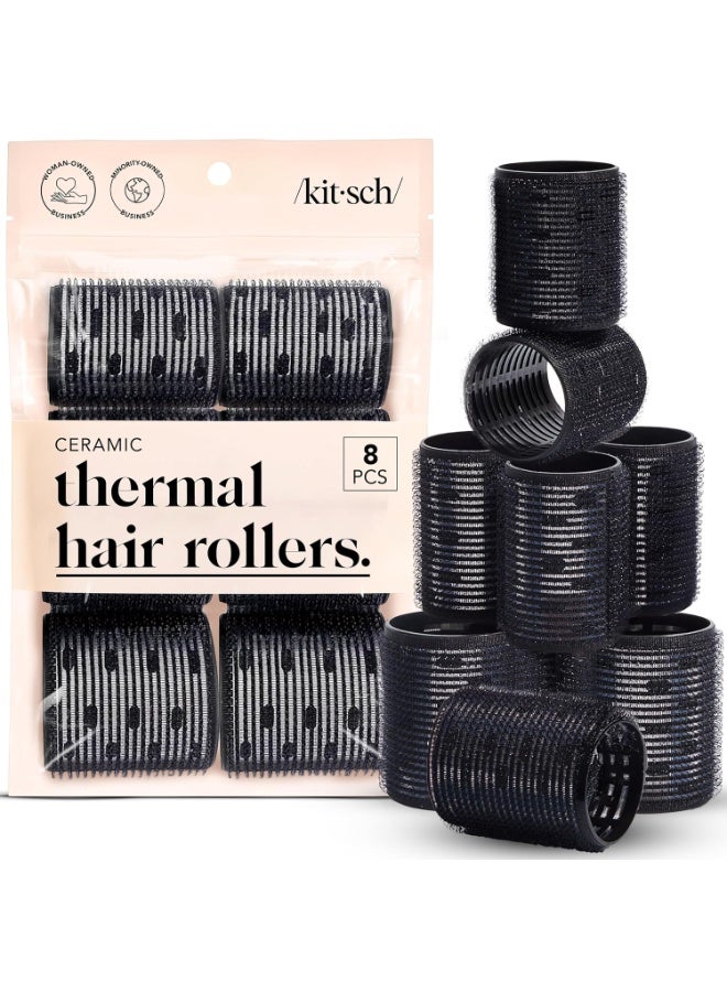 Kitsch Ceramic Thermal Hair Rollers for Women - Self Grip Hair Curlers for Heatless Curls Overnight - Volumizing Large Rollers for Short & Long Hair - For Long Lasting Frizz-Free Curls - Black, 8pcs